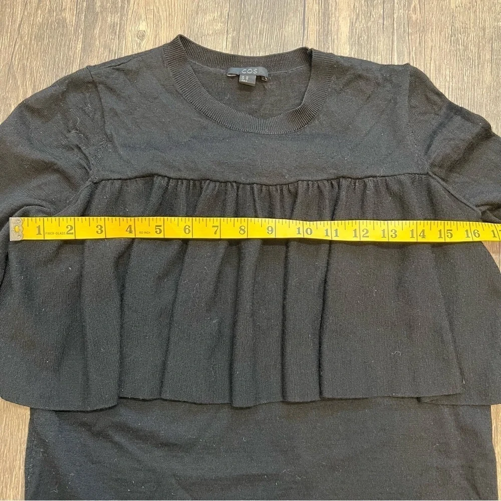 COS Black Long Sleeve Ruffled Trim Sweater Dress Mid Length Stretch Holiday XS - Picture 9 of 9